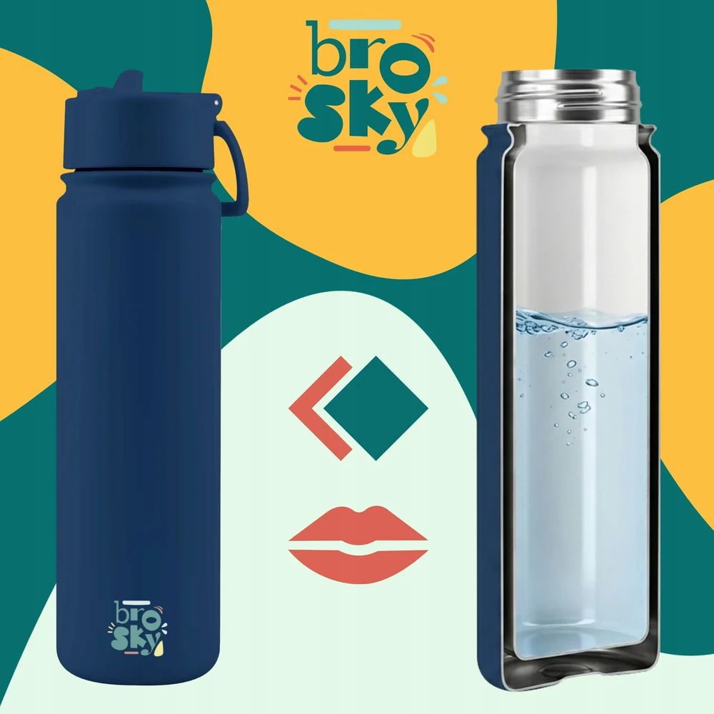 Mała butelka na wodę vaikams w dinozaury, miętowa Brosky Kids 450 ml