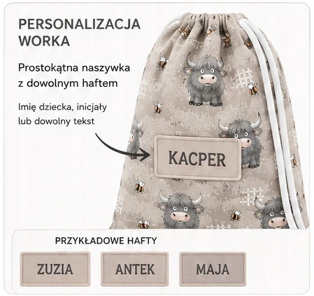 Mae Duze Kocyk poduszka poszewka maišelis do przedszkola żłobka minky medvilnė imię haft