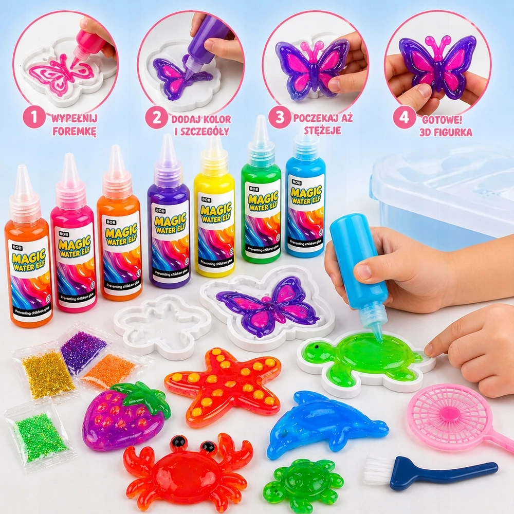 Magic Jelly Glue vandens geliai 30in1 XXL plastilino kūrybinis 3D rinkinys