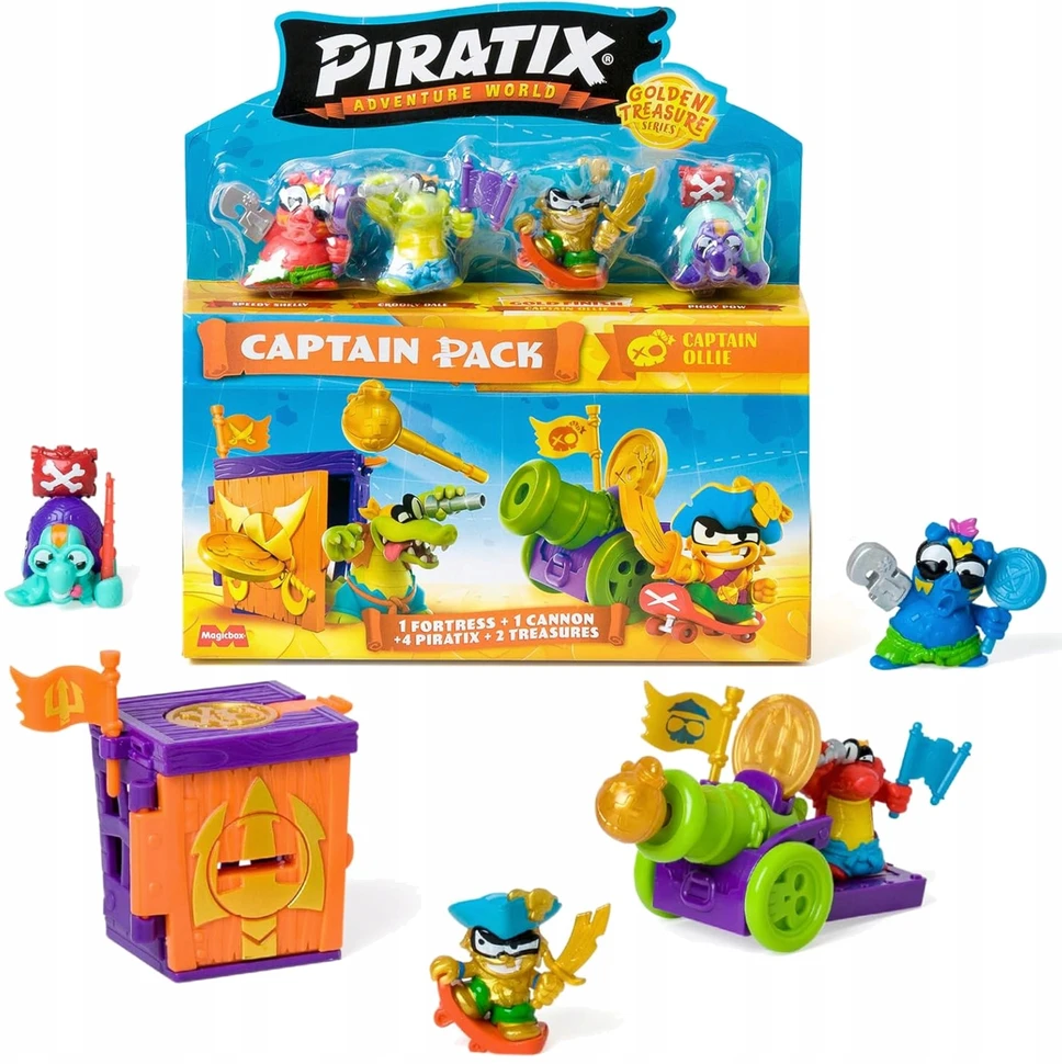Magicbox „Piratix Adventure World“ auksinio lobio rinkinys: 4 kapitonų figūrėlės + priedai