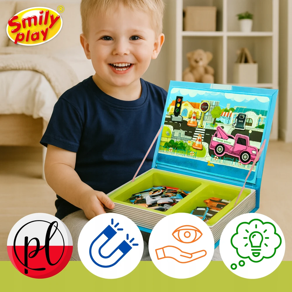 Magnetinės dėlionės Vehicles Automobiliai Smily Play knyga vaikams 3+ Dėlionė