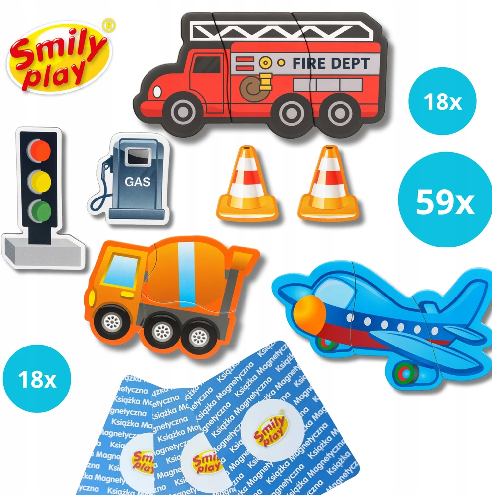 Magnetinės dėlionės Vehicles Automobiliai Smily Play knyga vaikams 3+ Dėlionė