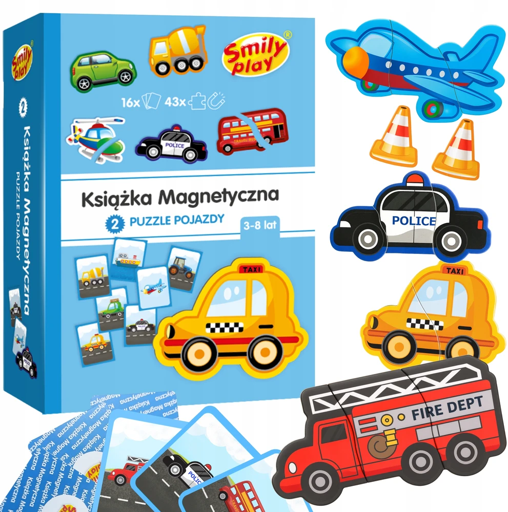 Magnetinės dėlionės Vehicles Automobiliai Smily Play knyga vaikams 3+ Dėlionė