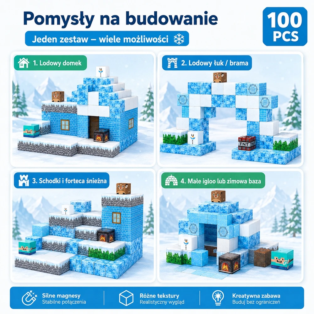Magnetinės kaladėlės 100 vnt 3D Ledo kubelių pasaulis 3+ vaikams