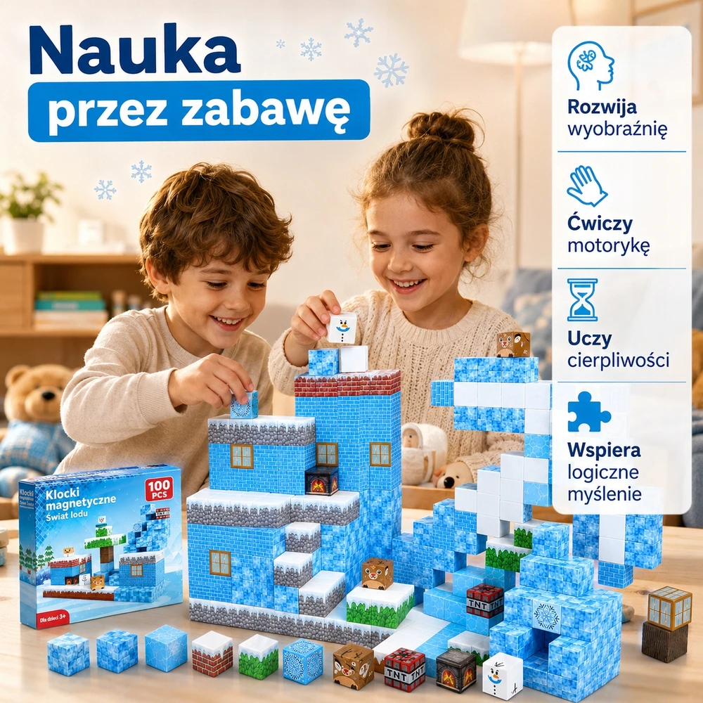 Magnetinės kaladėlės 100 vnt 3D Ledo kubelių pasaulis 3+ vaikams