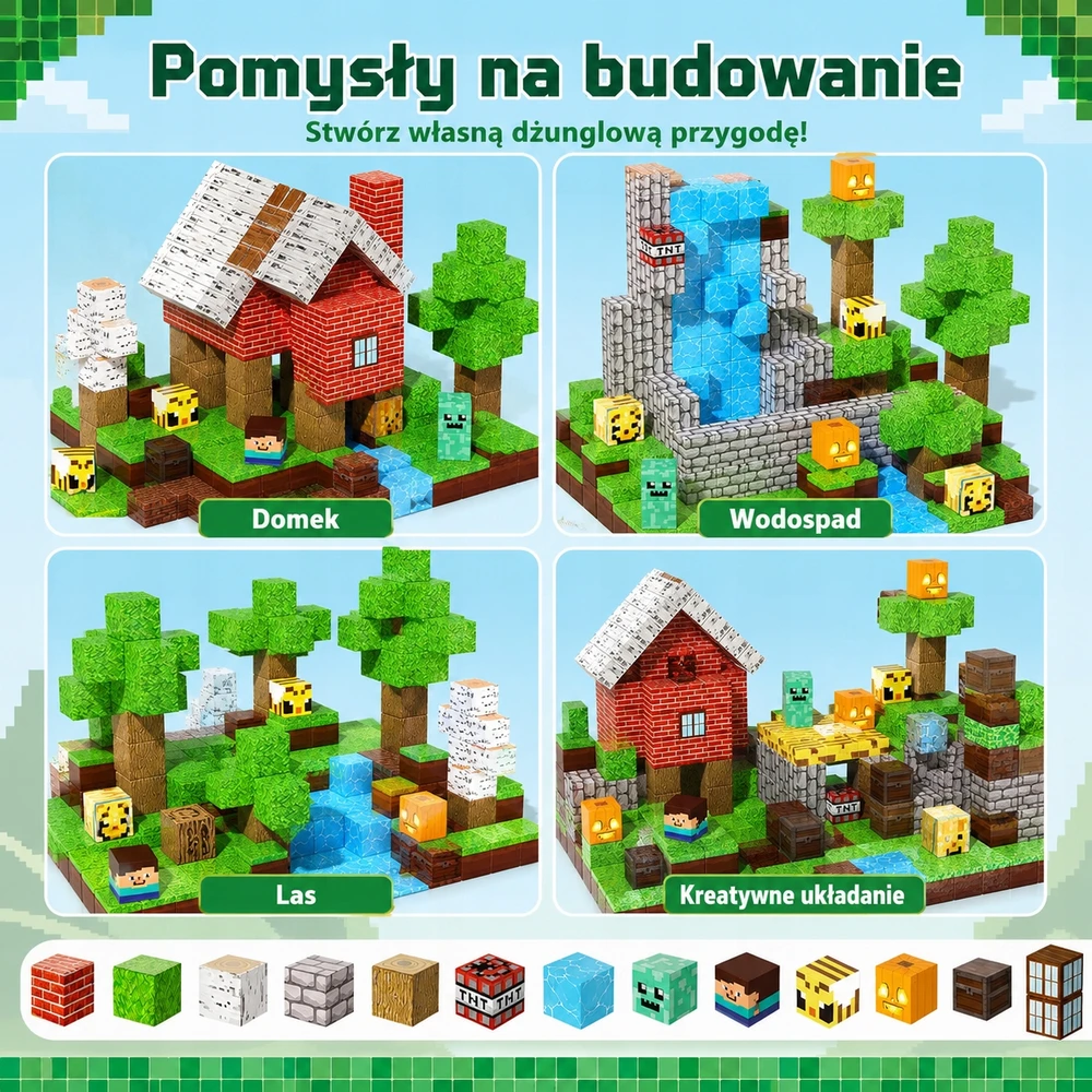 Magnetinės kaladėlės 100 vnt džiunglių 3D kubeliai vaikams 3+