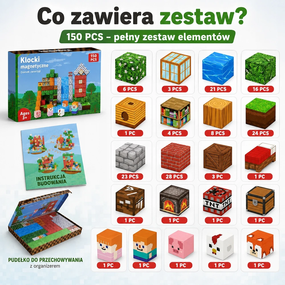 Magnetinės kaladėlės 150 vnt 3D gyvūnų namelis 3+ vaikams