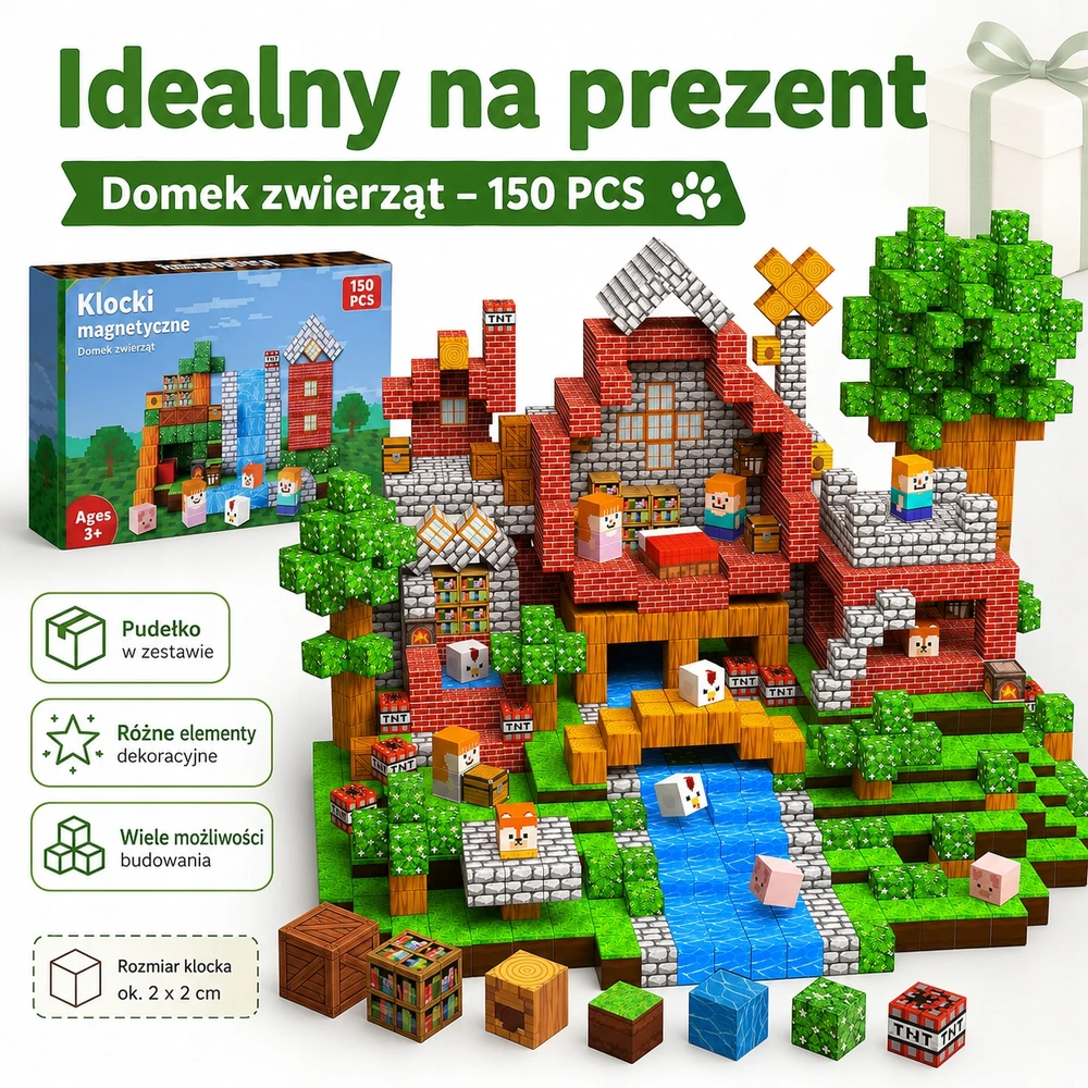 Magnetinės kaladėlės 150 vnt 3D gyvūnų namelis 3+ vaikams