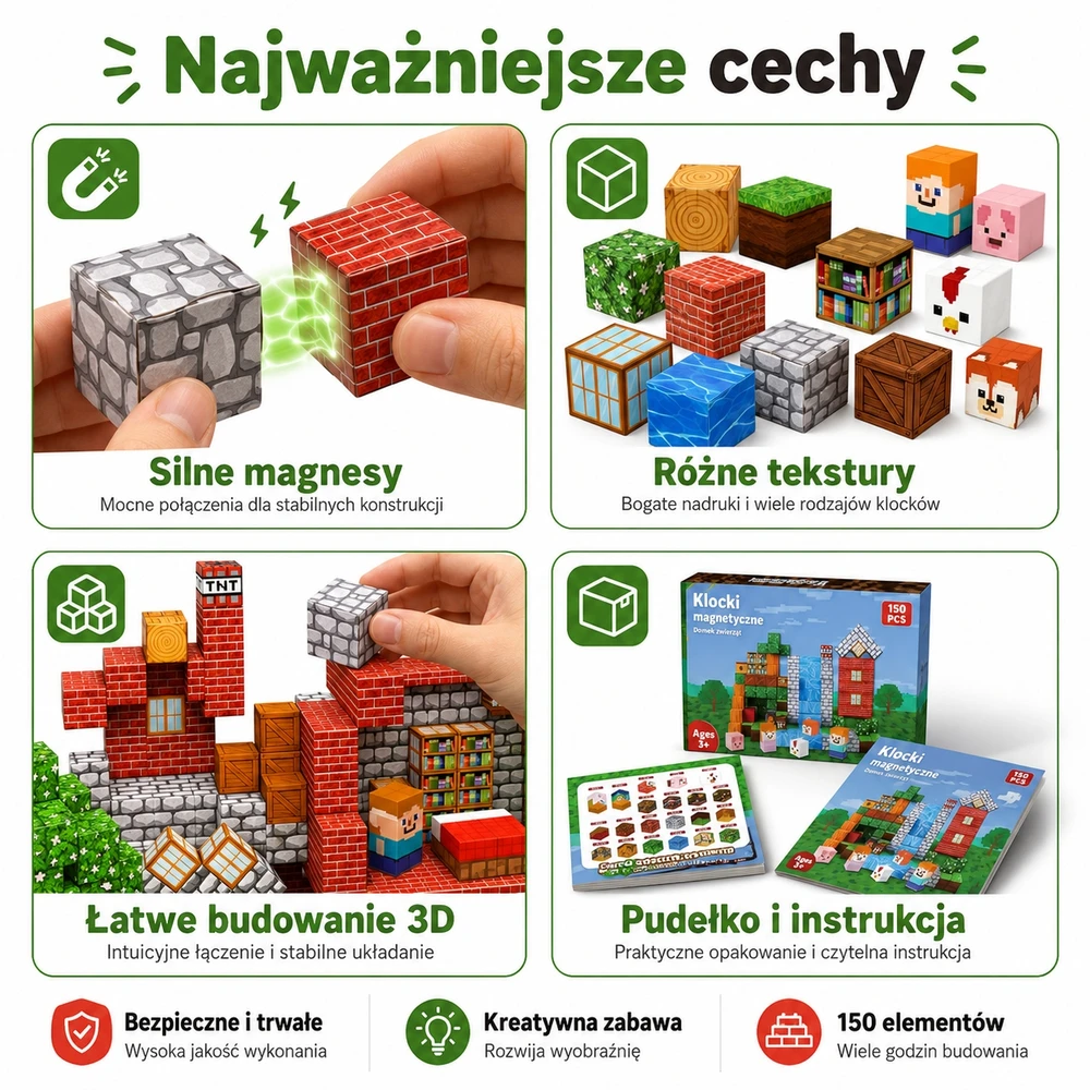 Magnetinės kaladėlės 150 vnt 3D gyvūnų namelis 3+ vaikams