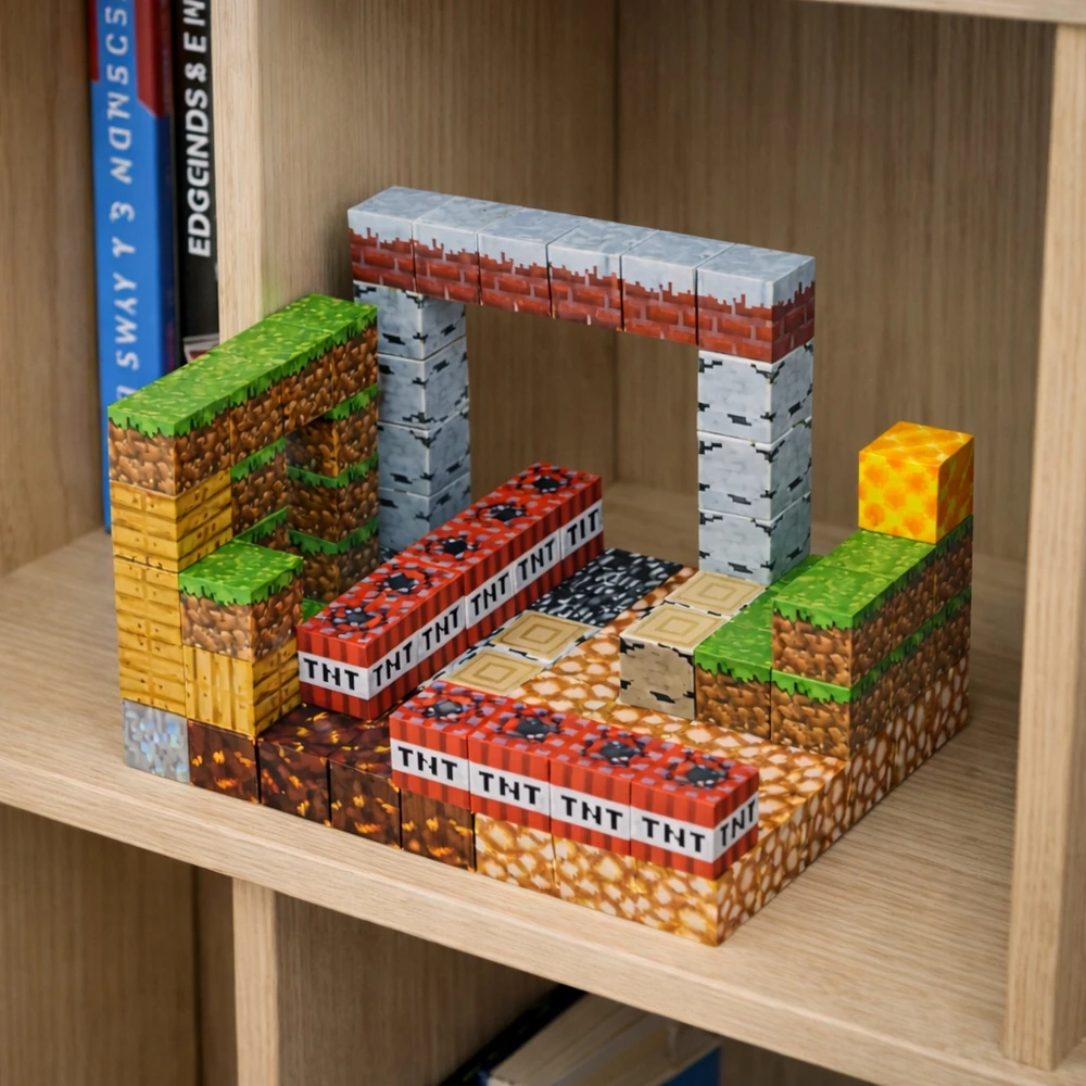 Magnetinės plytos 100 vnt. 3D statybinių plytų rinkinys + 2 figūrėlės