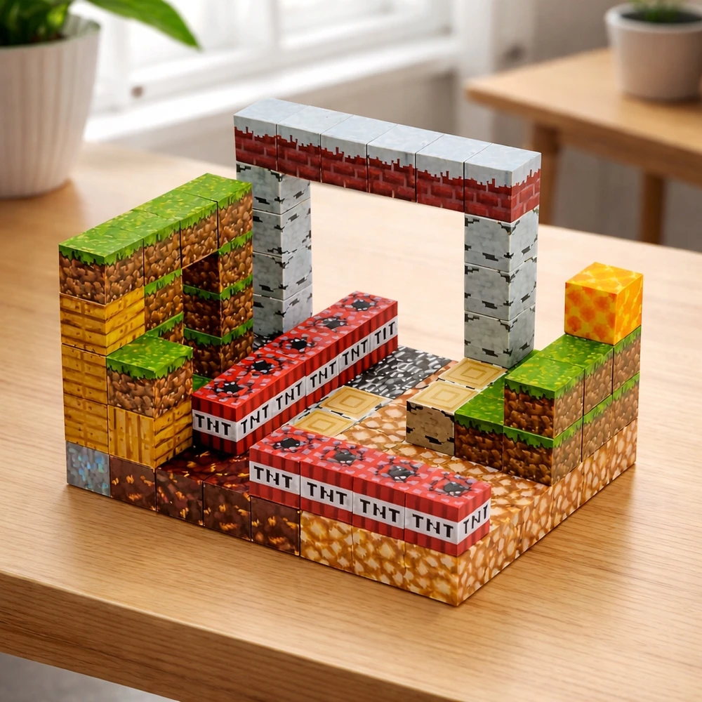 Magnetinės plytos 100 vnt. 3D statybinių plytų rinkinys + 2 figūrėlės
