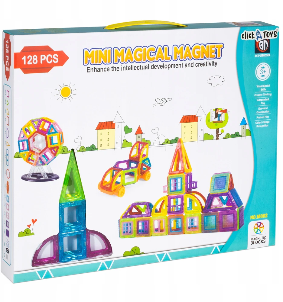 Magnetinės plytos su neodimio plokštelėmis 128 el rinkinys vaikams Click4Toys įvairiaspalvis
