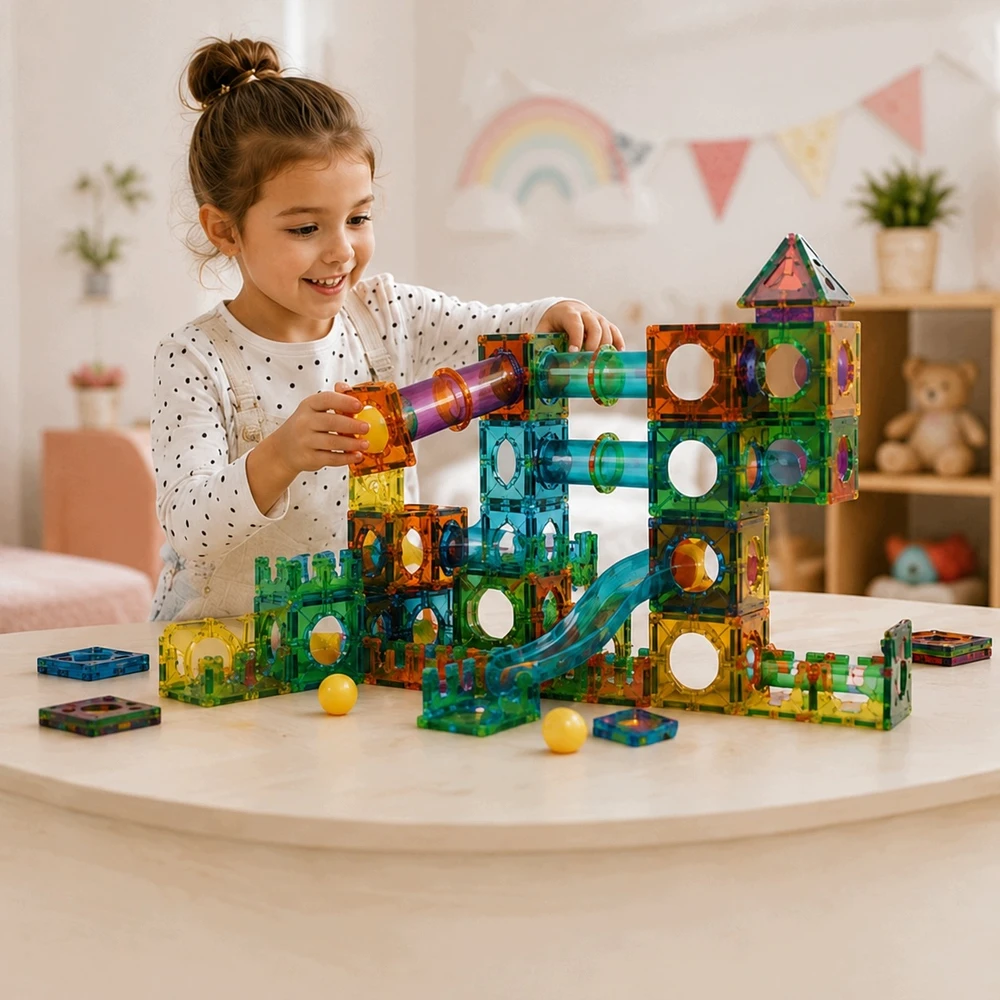 Magnetinės statybinės plytelės 200 Vnt Marble Run STEM Statybinis rinkinys vaikams nuo 3 metų