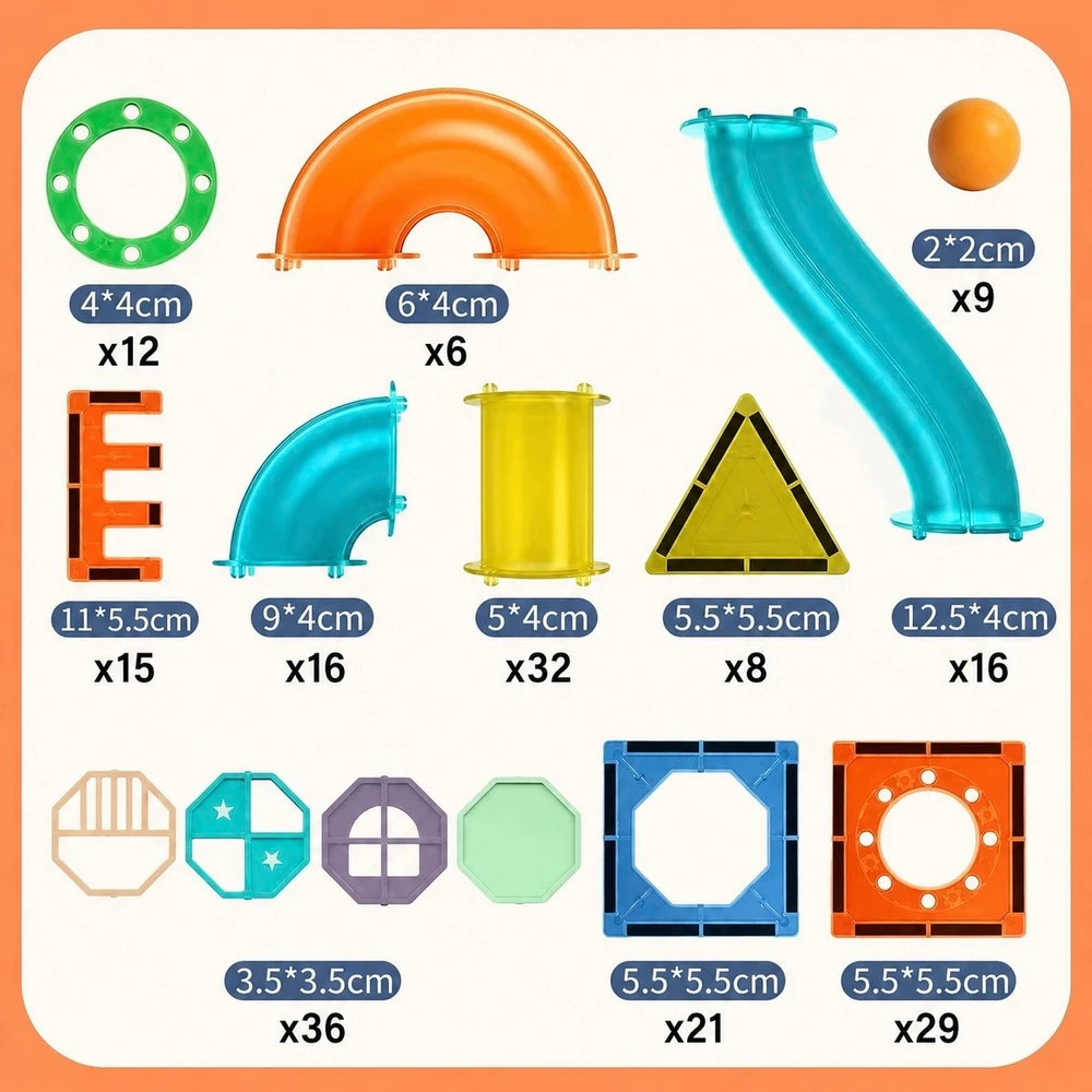 Magnetinės statybinės plytelės 200 Vnt Marble Run STEM Statybinis rinkinys vaikams nuo 3 metų