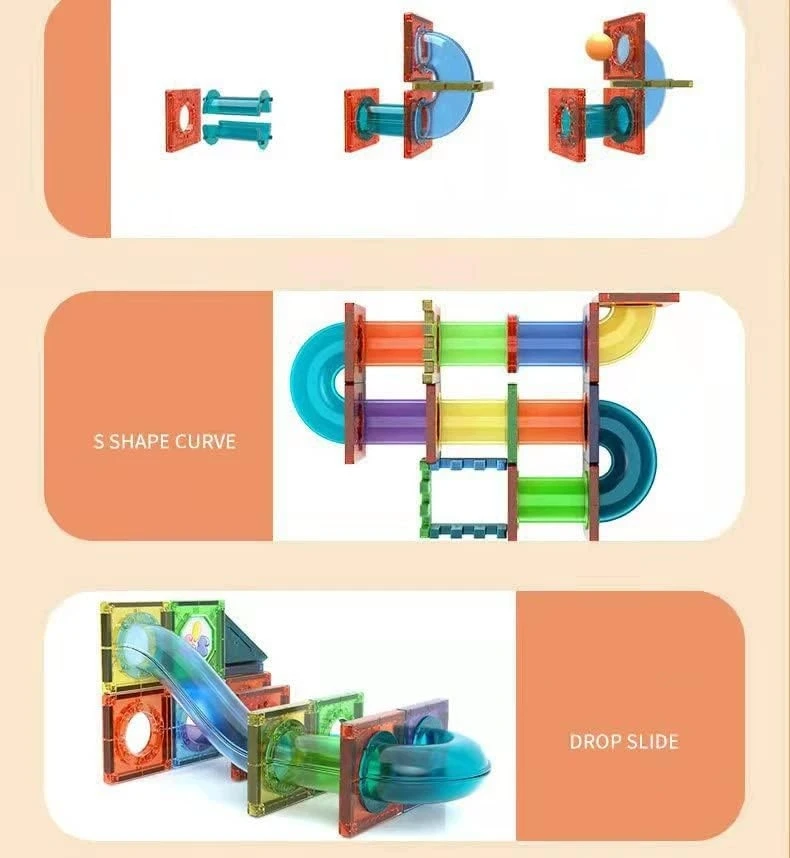 Magnetinės statybinės plytelės 200 Vnt Marble Run STEM Statybinis rinkinys vaikams nuo 3 metų