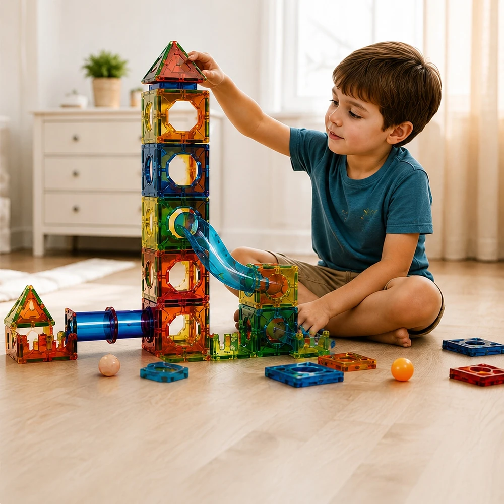 Magnetinės statybinės plytelės 200 Vnt Marble Run STEM Statybinis rinkinys vaikams nuo 3 metų