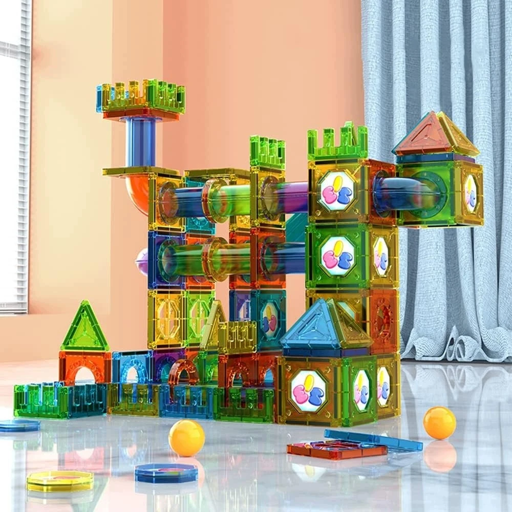 Magnetinės statybinės plytelės 200 Vnt Marble Run STEM Statybinis rinkinys vaikams nuo 3 metų