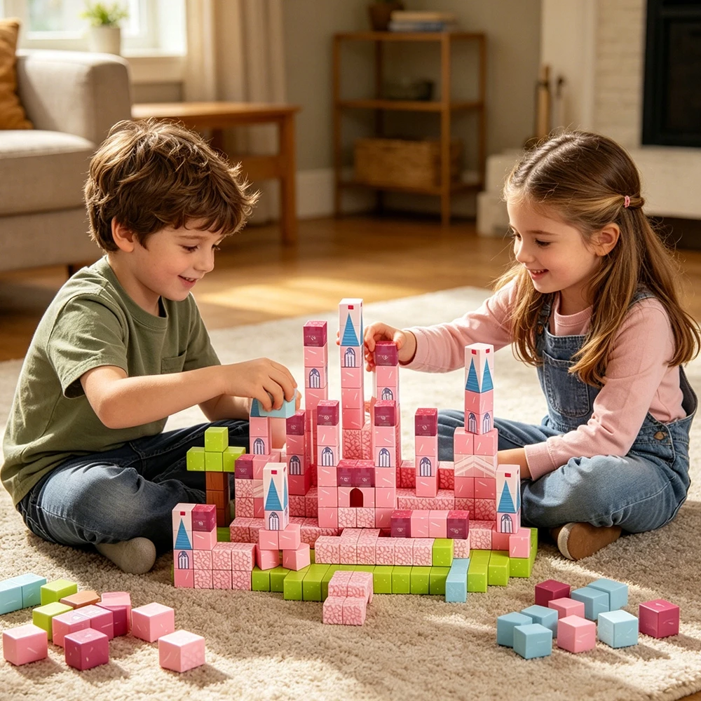 MAGNETINIAI BLOKAI 213 EL CASTLE MERGAITĖS KONSTRUKCIJOS KUBAS