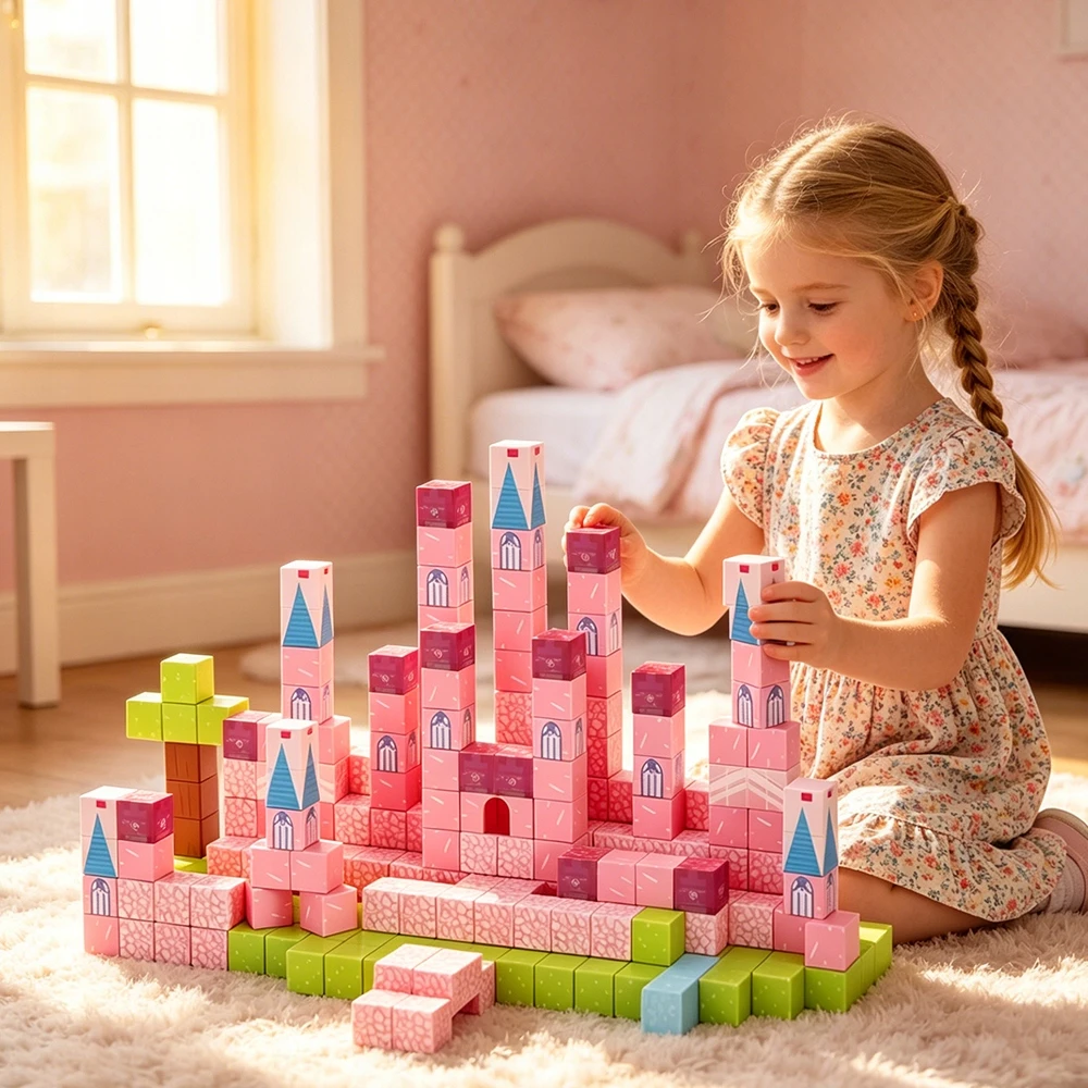MAGNETINIAI BLOKAI 213 EL CASTLE MERGAITĖS KONSTRUKCIJOS KUBAS