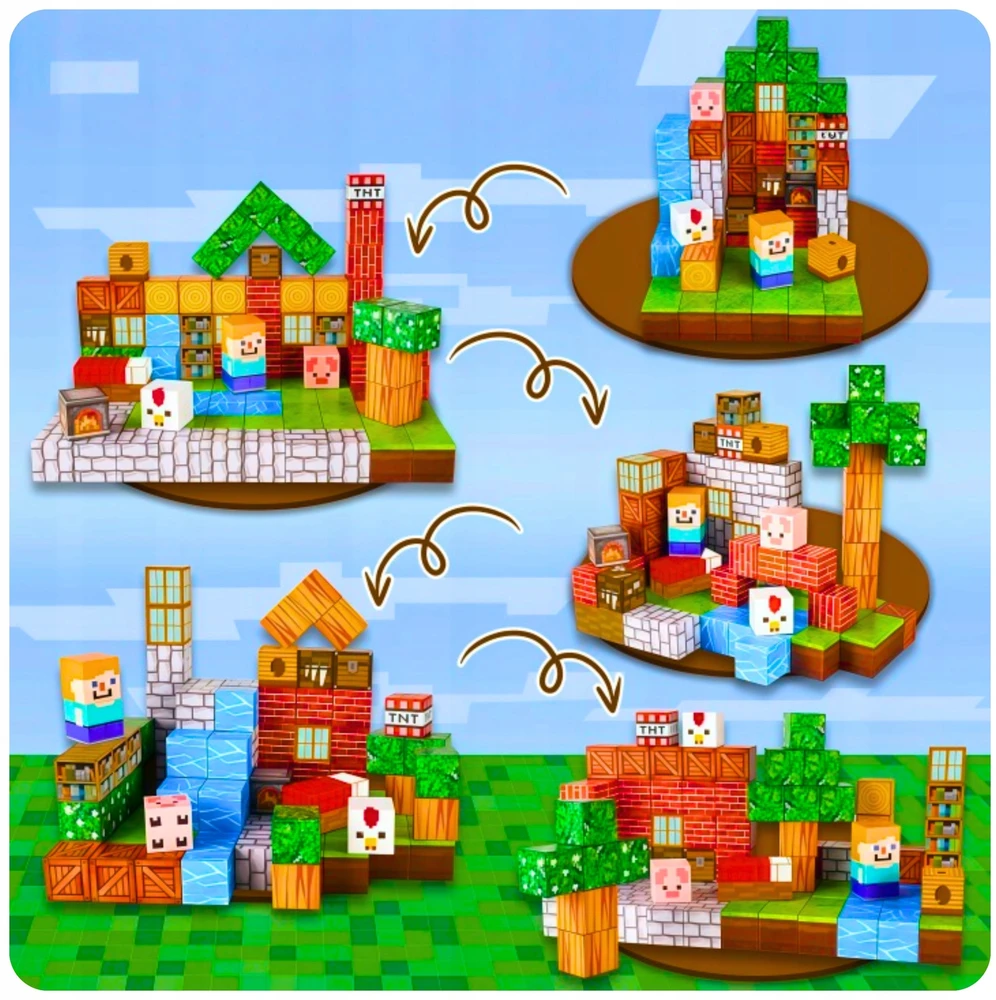 MAGNETINIAI BLOKAI 3D PIXEL CUBES 150 EL SET BOX DOVANŲ KLUOKAI