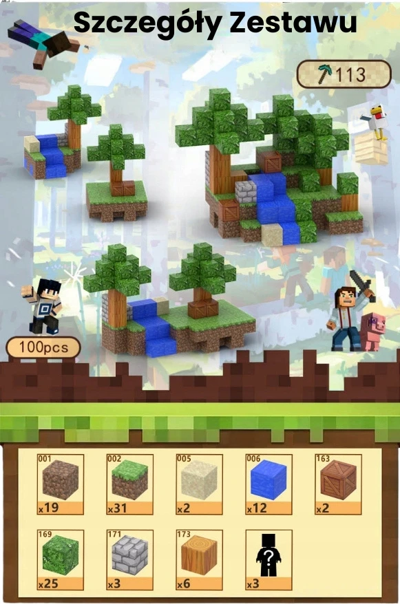 MAGNETINIAI BLOKAI MINECRAFT PREMIUM STYLE RINKINYS po 100 vnt.