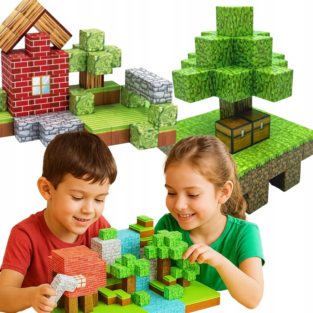 MAGNETINIAI BLOKAI MIX MINECRAFT 200 ELEMENTS RINKINYS KUBŲ BLOKAI