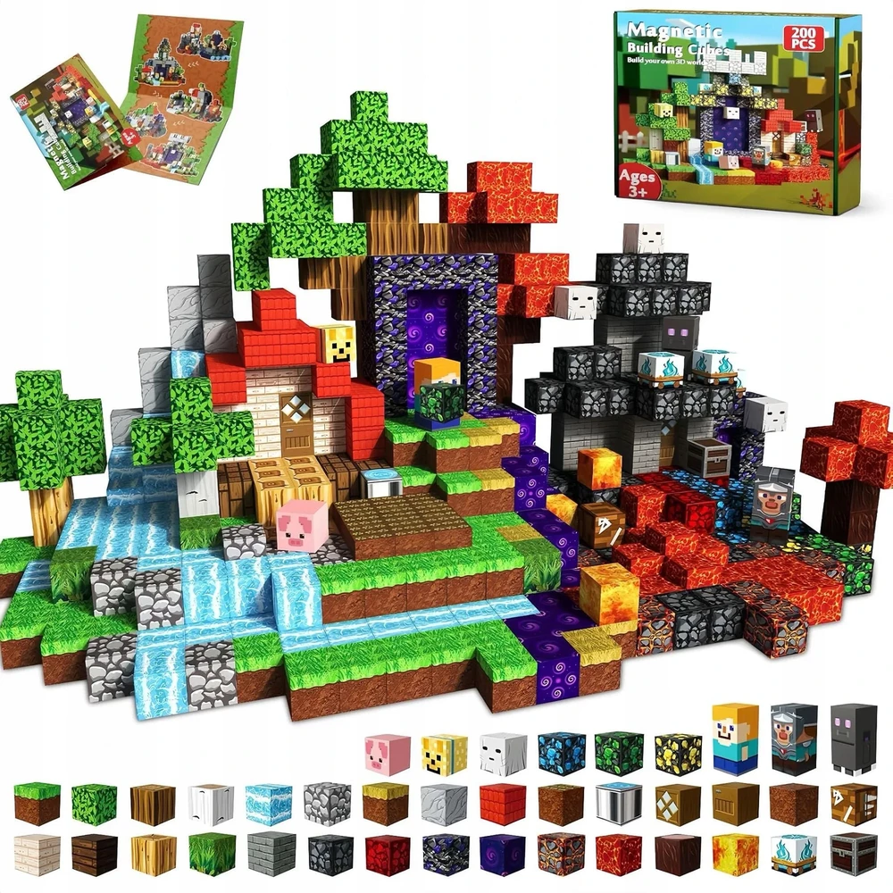 MAGNETINIAI BLOKAI MIX MINECRAFT 200 ELEMENTS RINKINYS KUBŲ BLOKAI