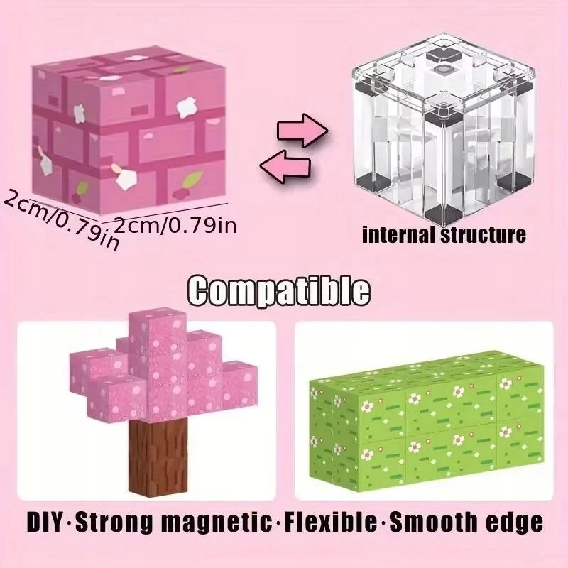 MAGNETINIAI BLOKAI PIXEL KUBAS 160 vnt + 6 ROŽINĖS FIGURINĖS MERGAITEI