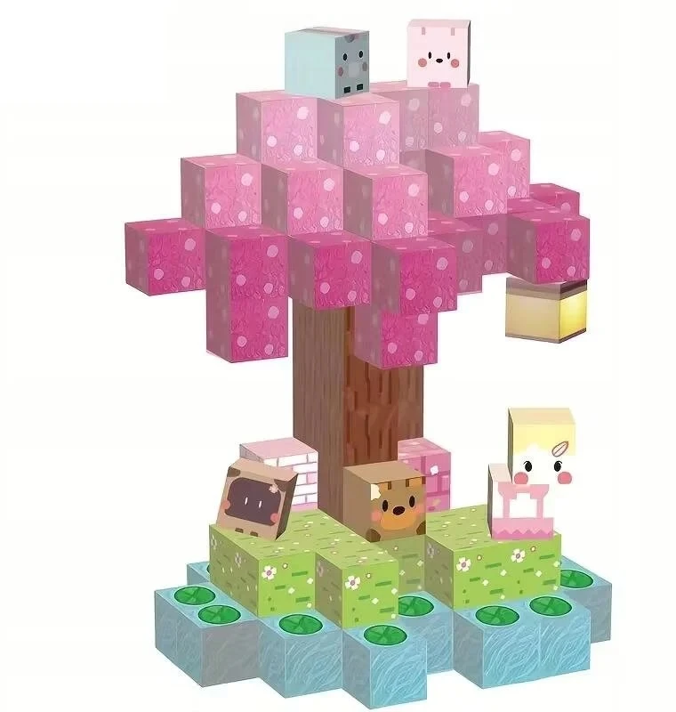 MAGNETINIAI BLOKAI PIXEL KUBAS 160 vnt + 6 ROŽINĖS FIGURINĖS MERGAITEI