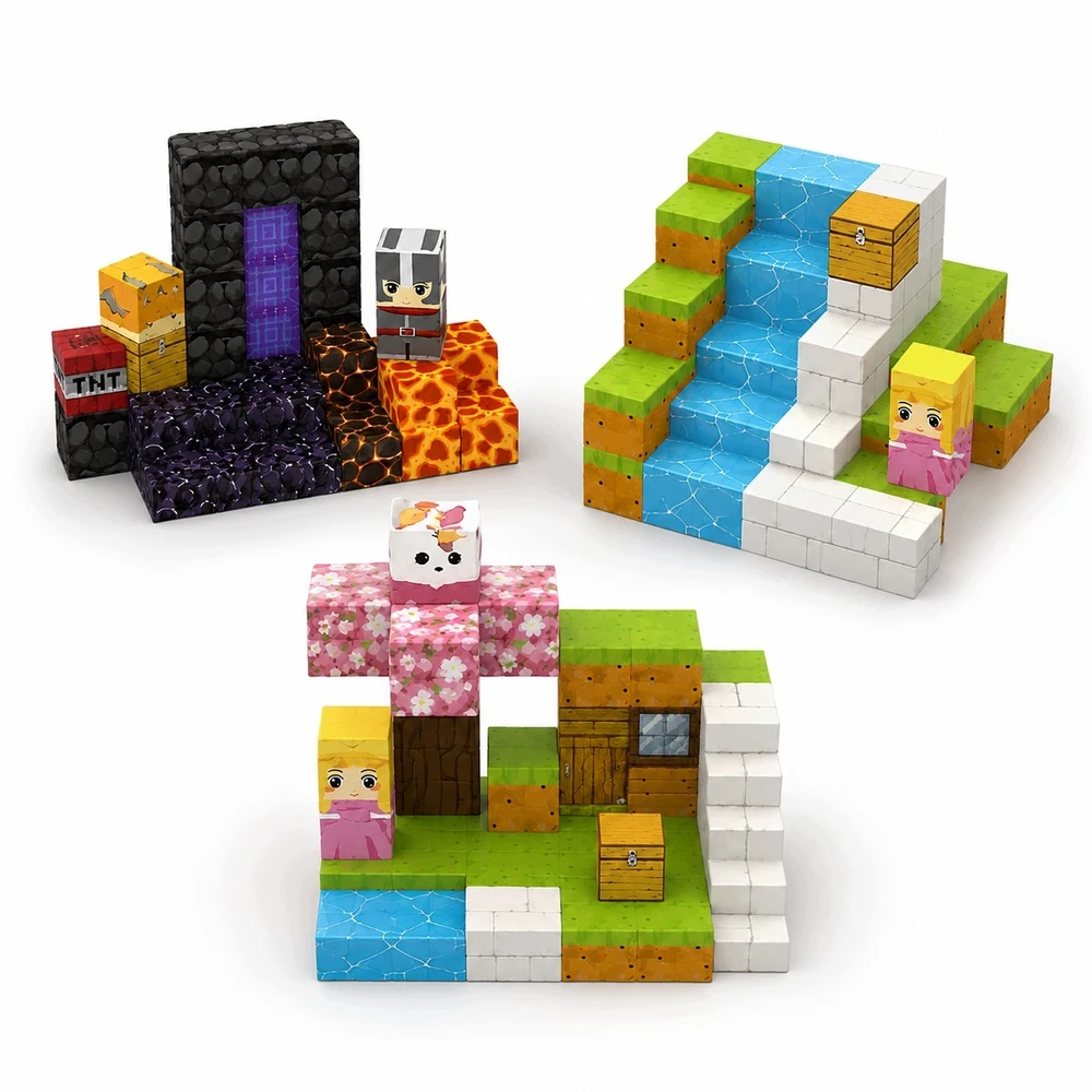 Magnetiniai blokeliai - 120 vnt Magnet Block Cubes Town Protal