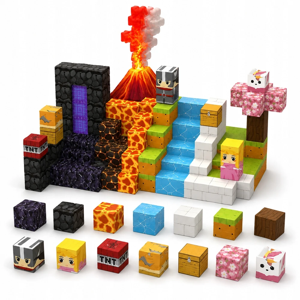 Magnetiniai blokeliai - 120 vnt Magnet Block Cubes Town Protal