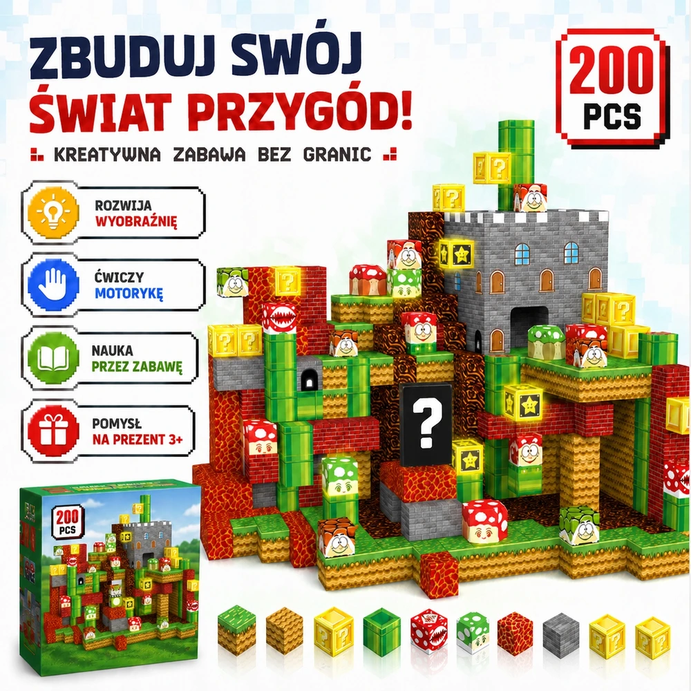 Magnetiniai blokeliai 200 vnt pikselių 3D nuotykis vaikams nuo 3 metų