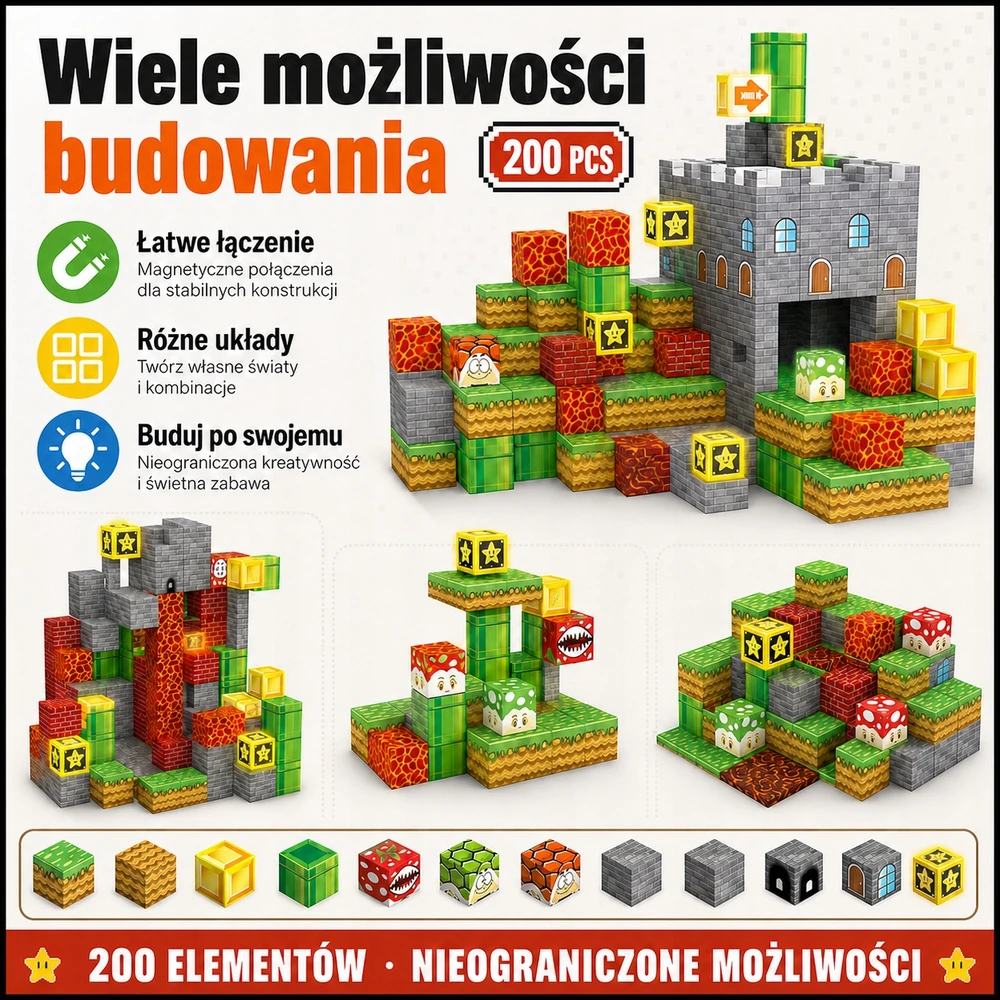 Magnetiniai blokeliai 200 vnt pikselių 3D nuotykis vaikams nuo 3 metų