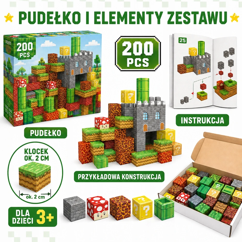 Magnetiniai blokeliai 200 vnt pikselių 3D nuotykis vaikams nuo 3 metų