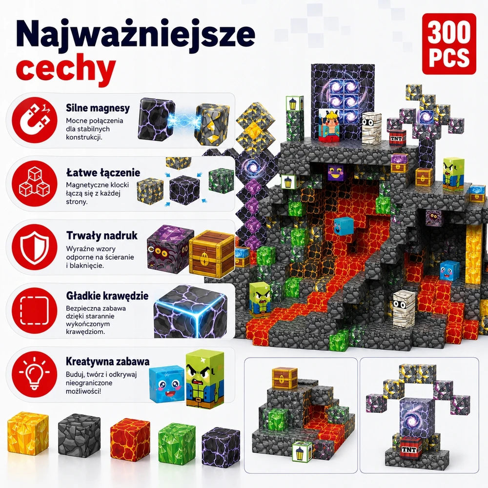 Magnetiniai blokeliai 300 vnt lavos urvas 3D kubeliai vaikams 3+