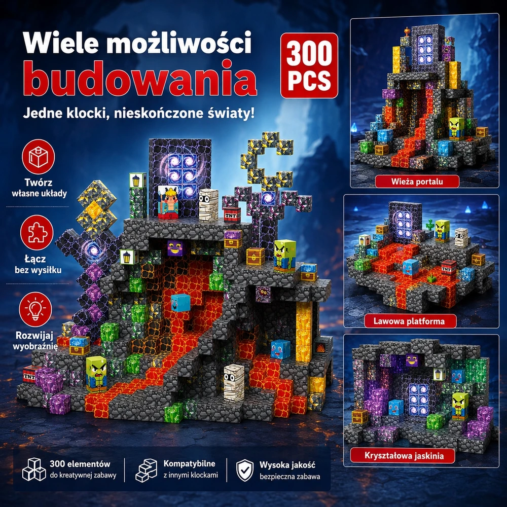 Magnetiniai blokeliai 300 vnt lavos urvas 3D kubeliai vaikams 3+