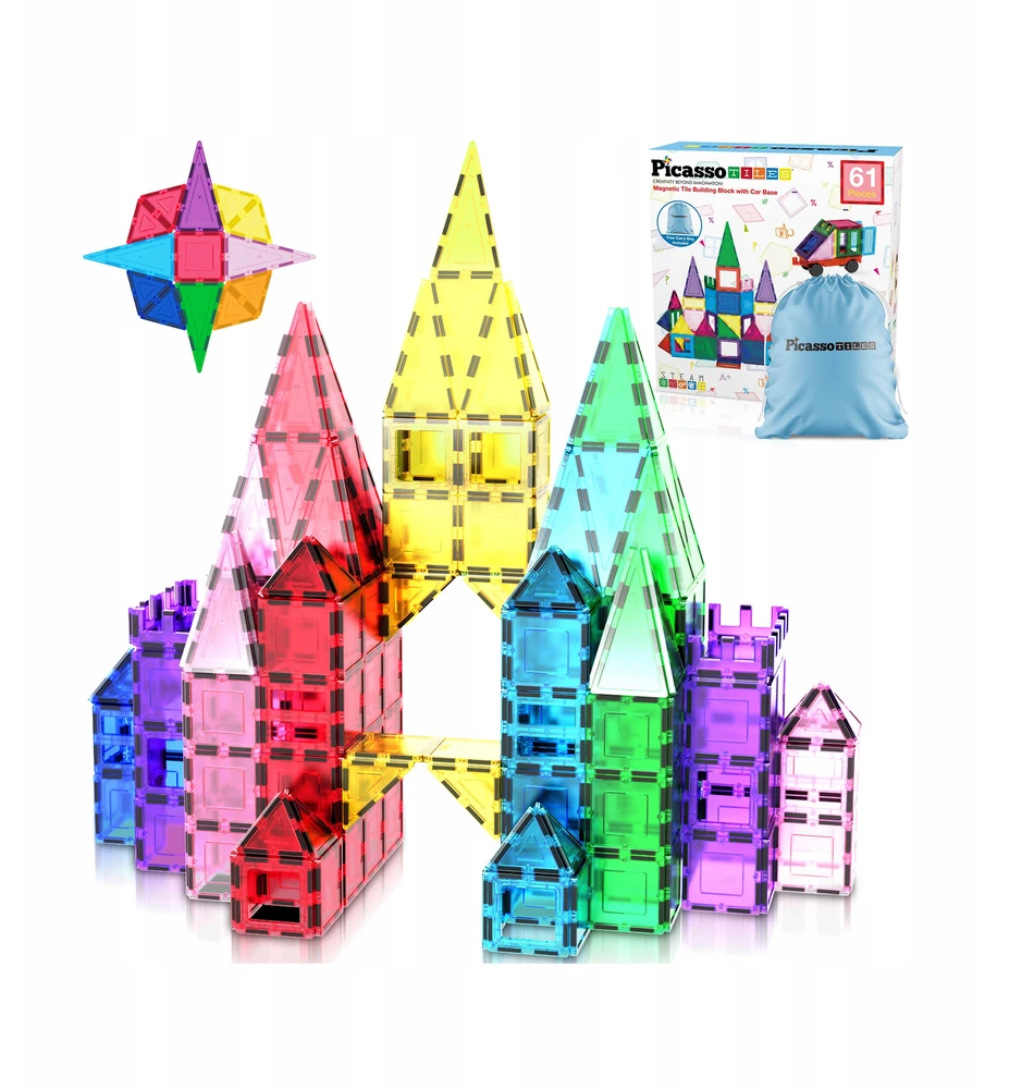 Happy Kiddo Magnetiniai blokeliai, 3D mokomieji vamzdeliai (61 elementas) PicassoTiles