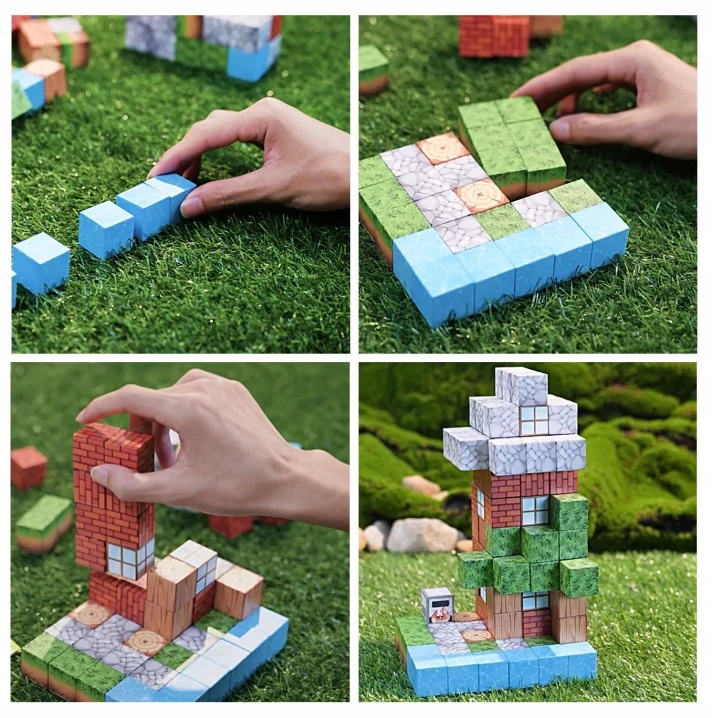 MAGNETINIAI KLUOKAI VAIKAMS PIKSELINIAI KUBAI KUBAI 212 ELEMENTAI. 6x FIGURES