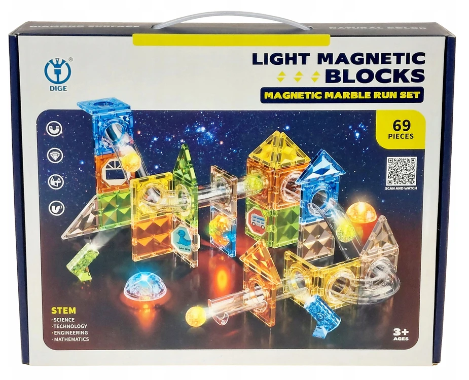MAGNETINIAI KLUOKLIAI 69 vnt. ADAR vaikams SVĖTINantis LED
