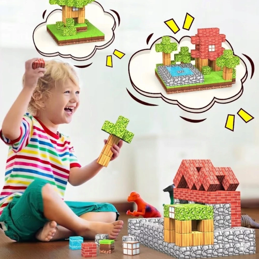 Magnetiniai statybiniai blokai, 208 vienetai, 3D statybiniai blokai, kubeliai, pikselių rinkinys