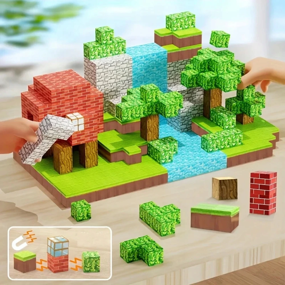 Magnetiniai statybiniai blokai, 208 vienetai, 3D statybiniai blokai, kubeliai, pikselių rinkinys