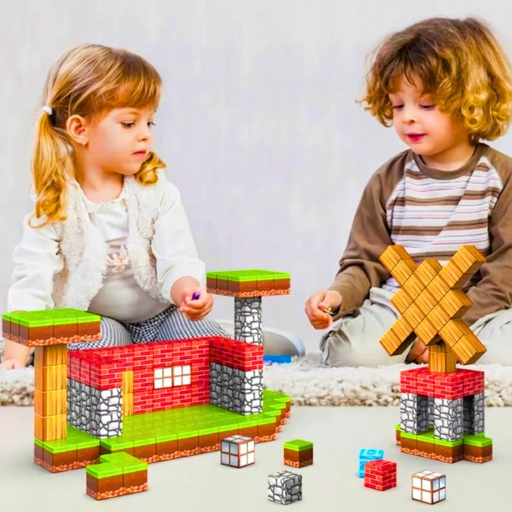 Magnetiniai statybiniai blokai, 208 vienetai, 3D statybiniai blokai, kubeliai, pikselių rinkinys