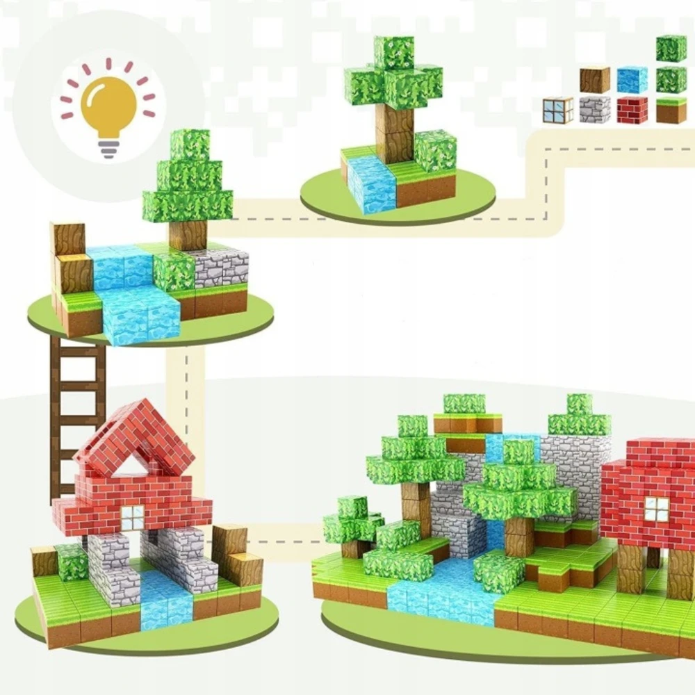 Magnetiniai statybiniai blokai, 208 vienetai, 3D statybiniai blokai, kubeliai, pikselių rinkinys