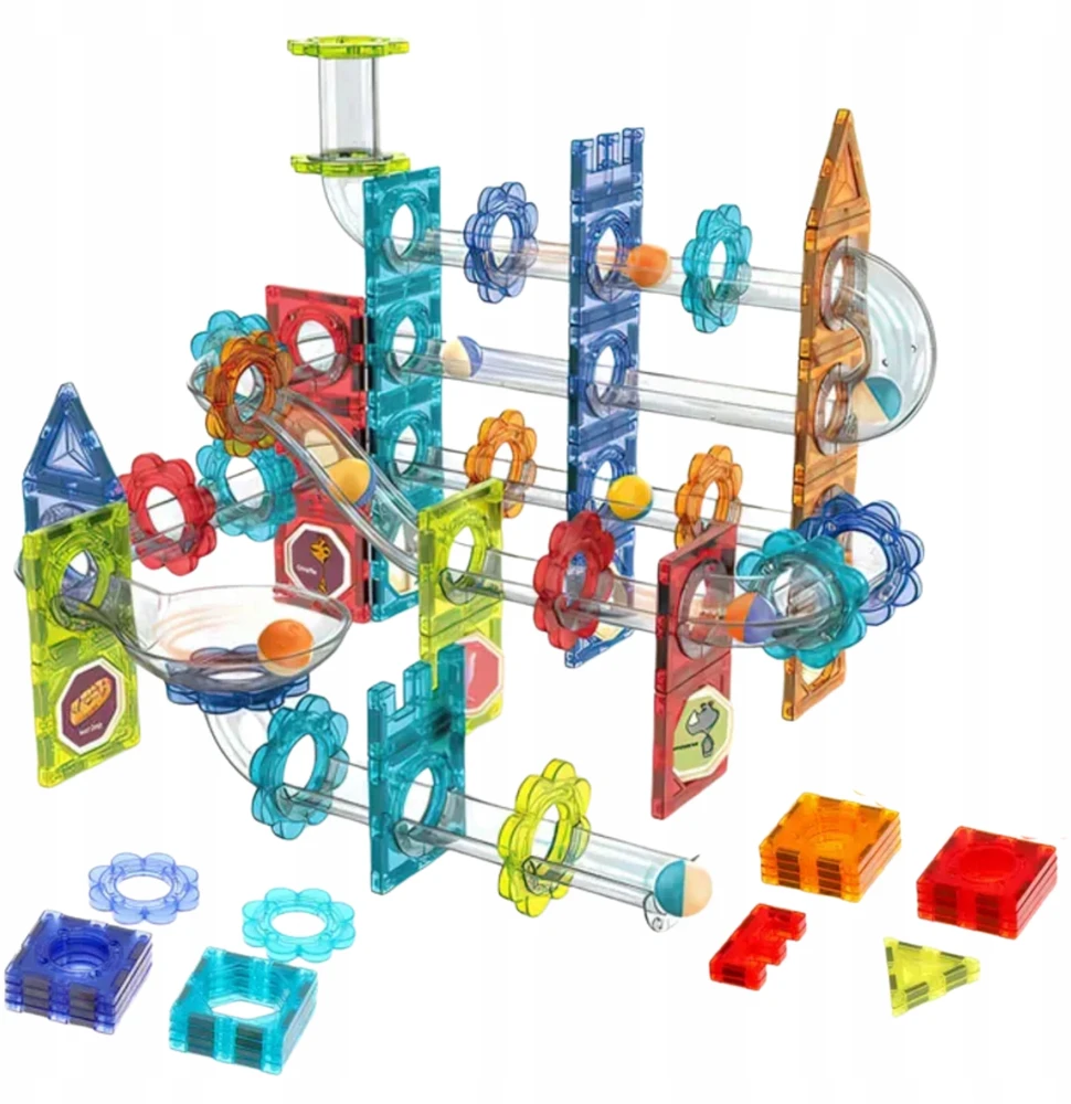 Magnetinis konstruktorius 3D rinkinys su kamuoliukų trasa Woopie 113vnt