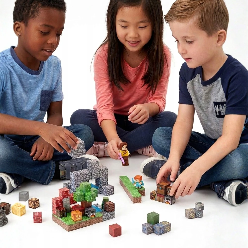 Magnetinių blokelių VAIKŲ kubelių rinkinys 3D+200+ žmonių dovanų DĖŽUTĖ