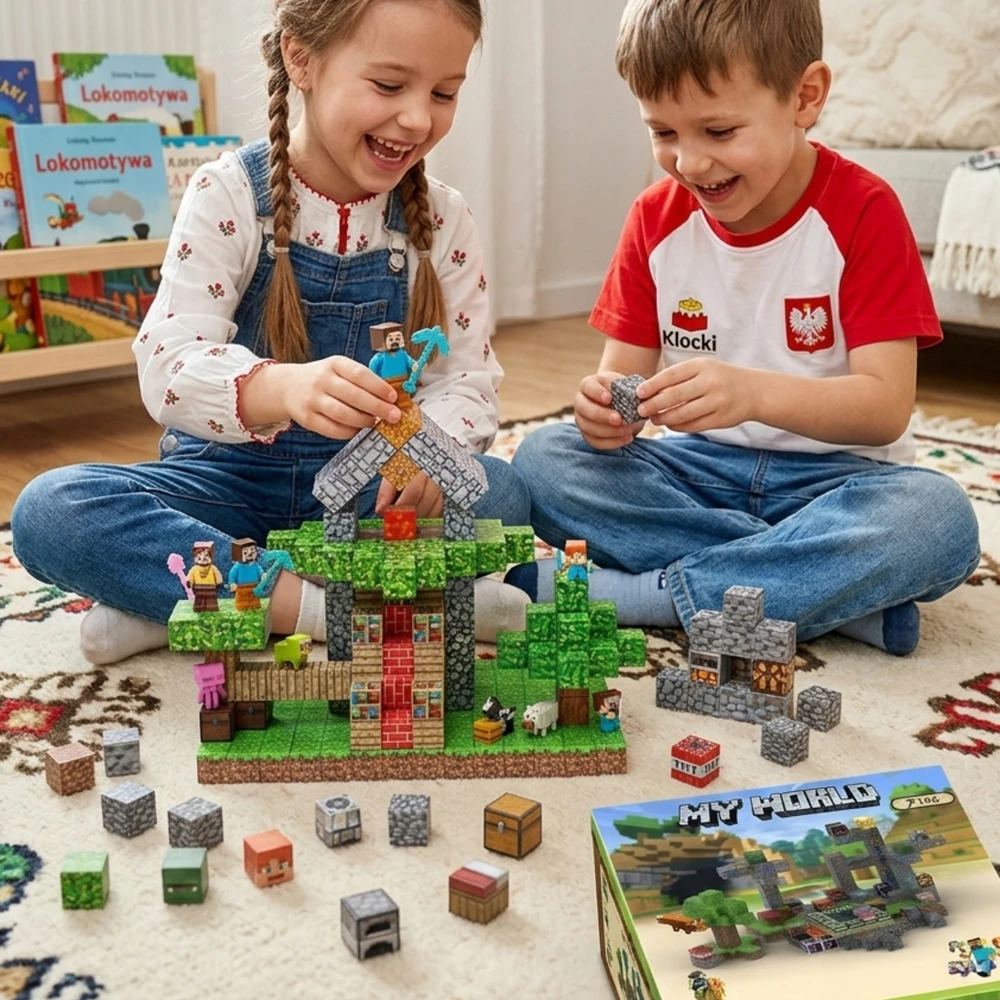 Magnetinių blokelių VAIKŲ kubelių rinkinys 3D+200+ žmonių dovanų DĖŽUTĖ