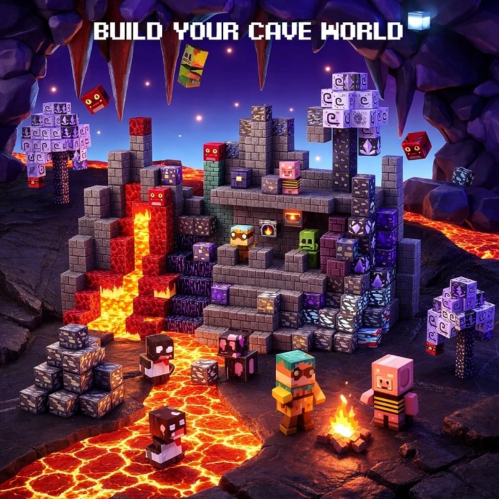 MAGNETINIŲ BLOKŲ RINKINYS 100 EL. CAVE WORLD MAJNCRAFTT 100 VNT LAVA