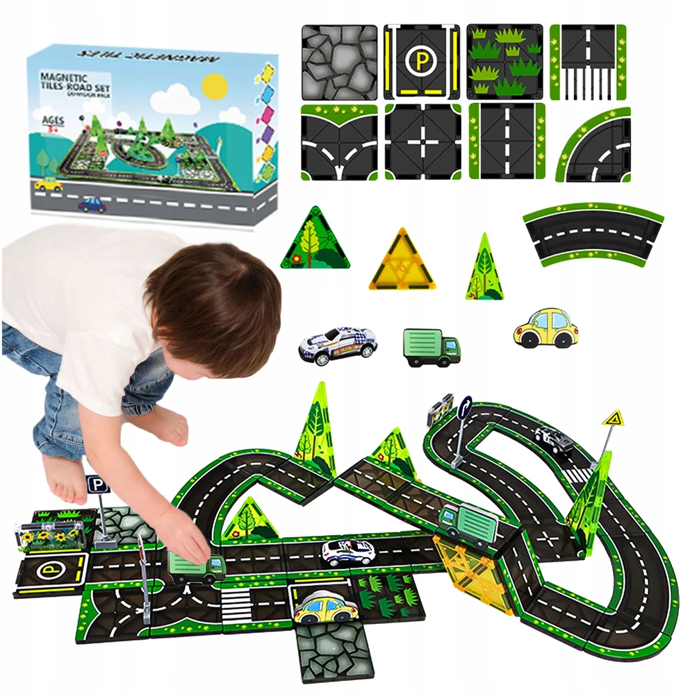 MAGNETINIŲ KLUOKŲ RINKINYS 57 ELEMENTAI KONSTRUKCINIAI KLUOKAI VAIKAMS
