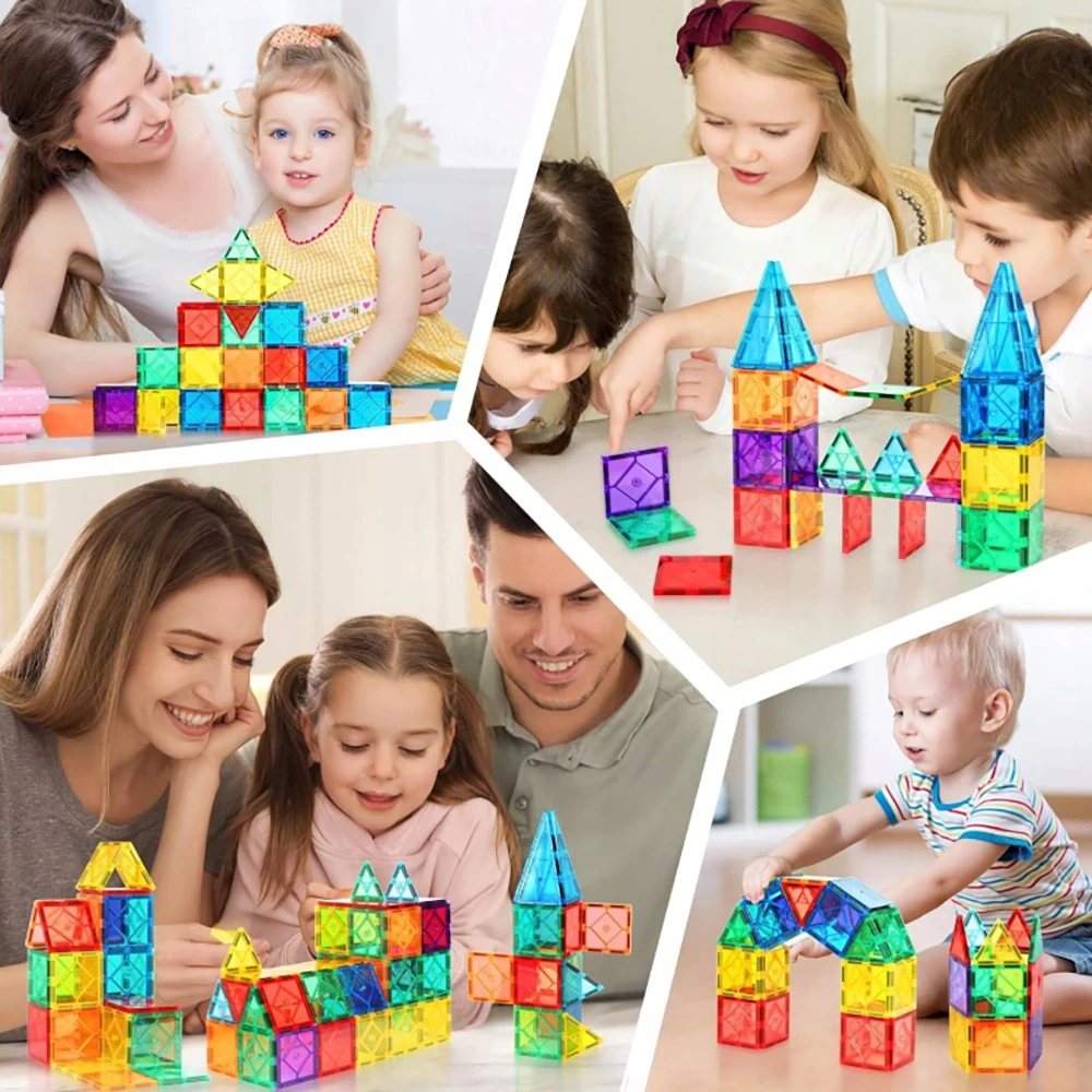 MAGNETINIŲ KONSTRUKCIJŲ UGDOMINIŲ BLOKUČIŲ RINKINYS 100 EL DIDELIŲ 3D PLOKŠČIŲ
