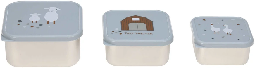Maisto indeliai Lassig Tiny Farmer užkandžių dėžučių rinkinys iš nerūdijančio plieno, 3 dalių, nelaidūs skysčiams